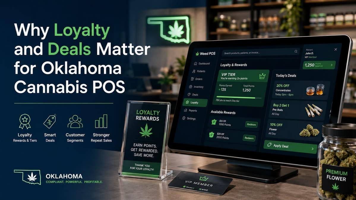 Weed POS loyalty and deal automation screen at an Oklahoma dispensary checkout