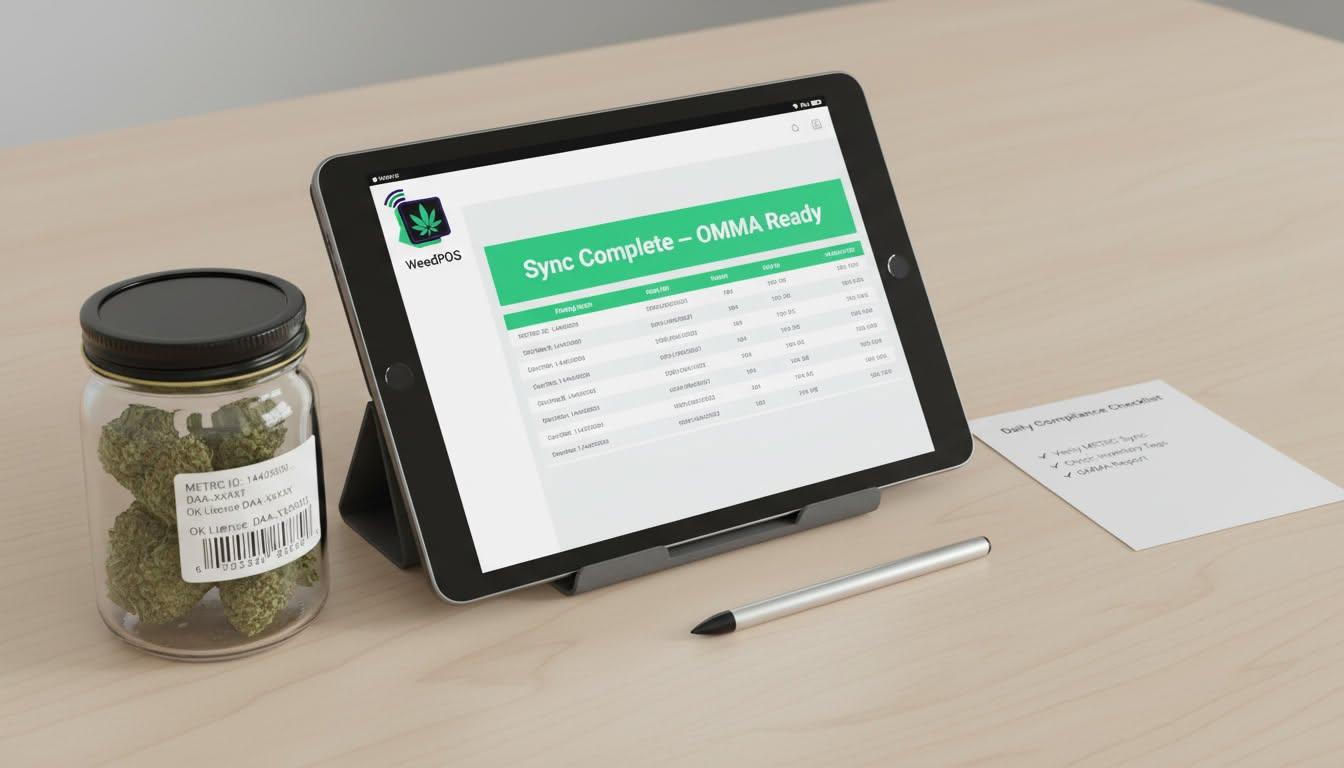 Weed POS METRC compliance dashboard at an Oklahoma cannabis dispensary