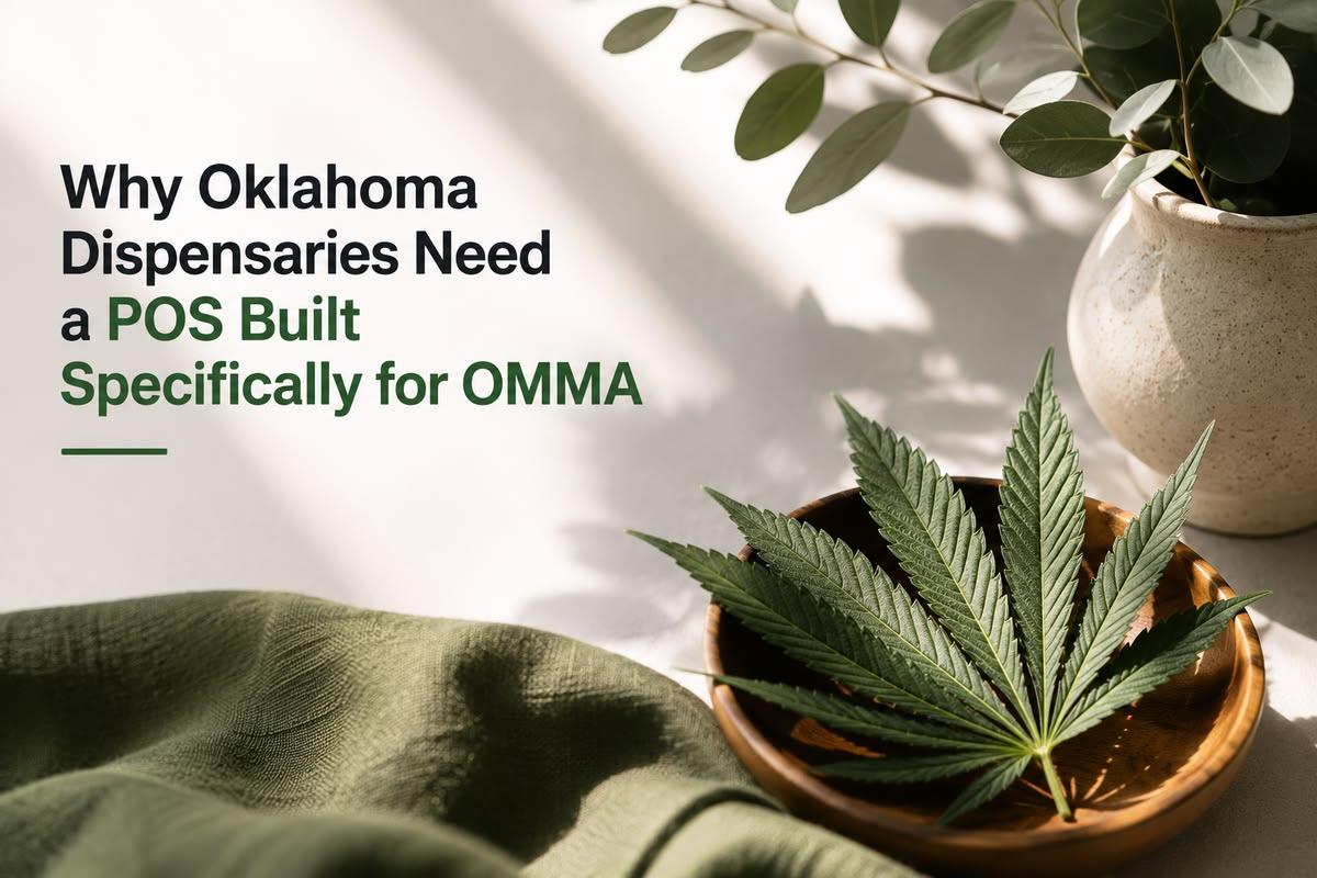 OMMA-specific cannabis POS software at an Oklahoma dispensary checkout